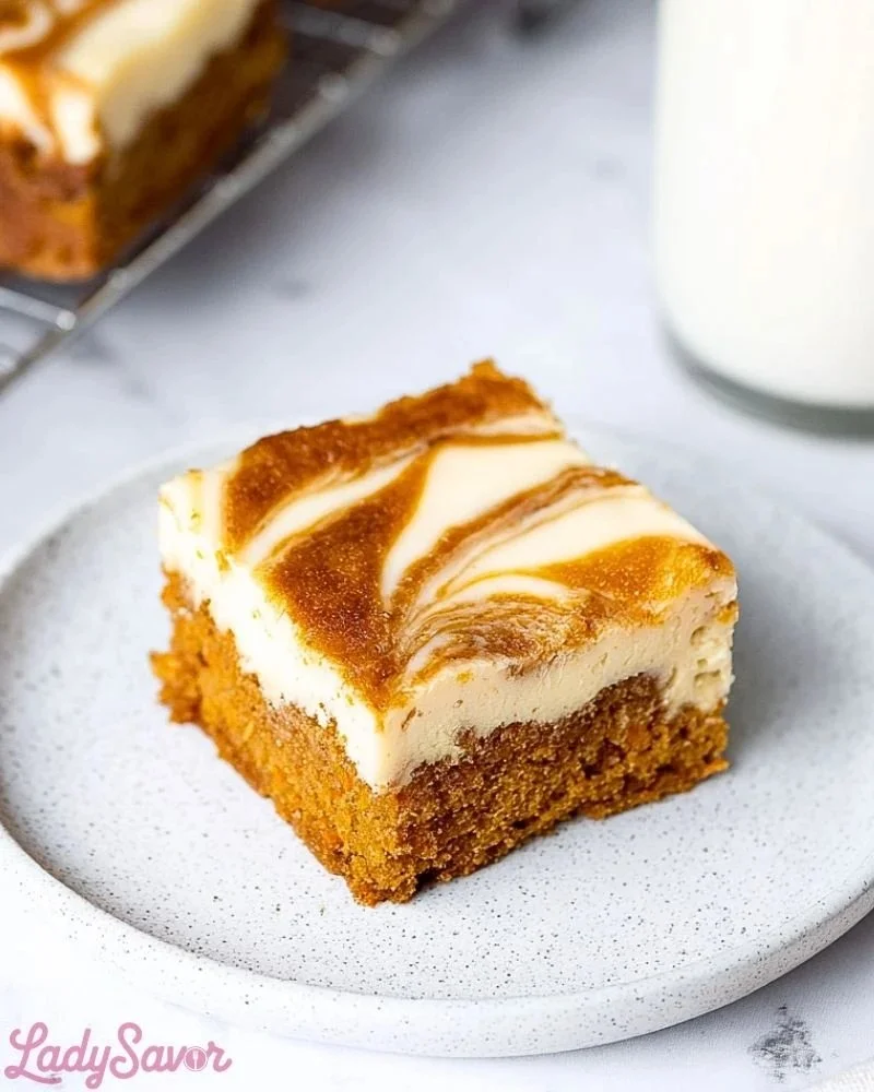Delicious homemade carrot cake cheesecake bars with cream cheese frosting.