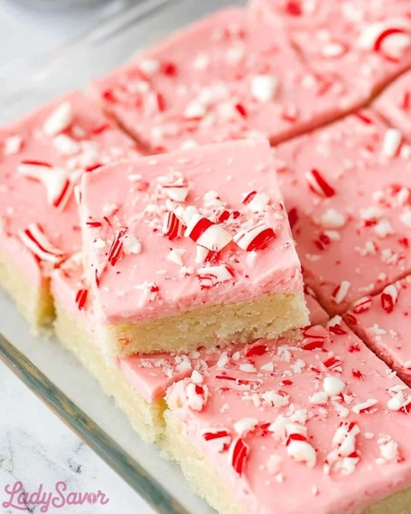 Delicious peppermint sugar cookie bars topped with festive decorations